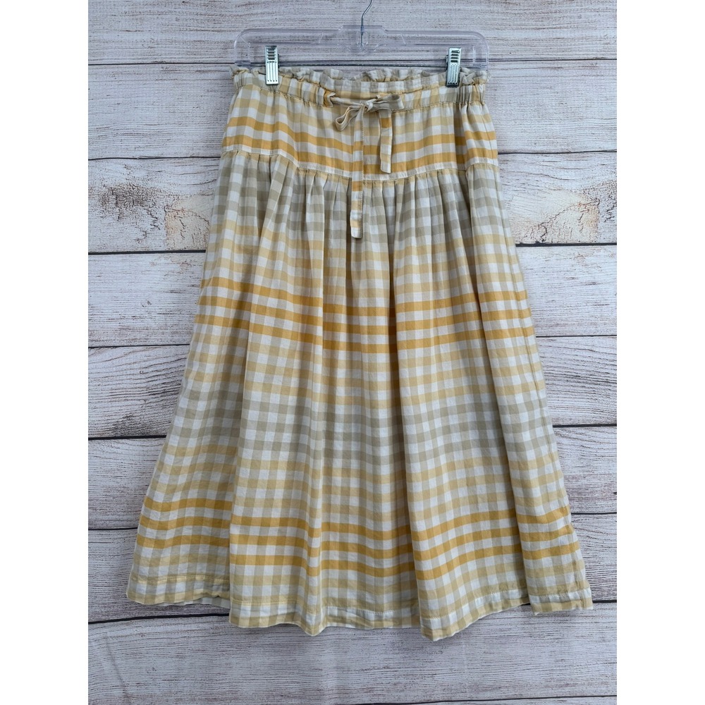 Madewell Midi Skirt Women S Yellow Gingham Cotton Tiered Drawstring AL386